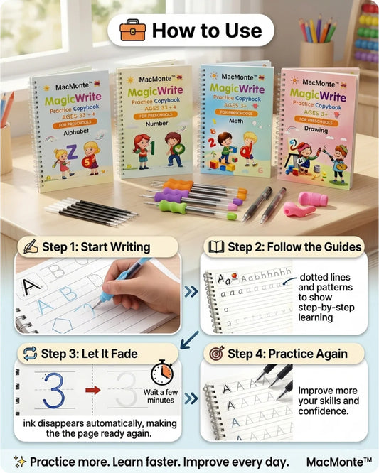 MagicWrite Reusable Practice Copybook Set