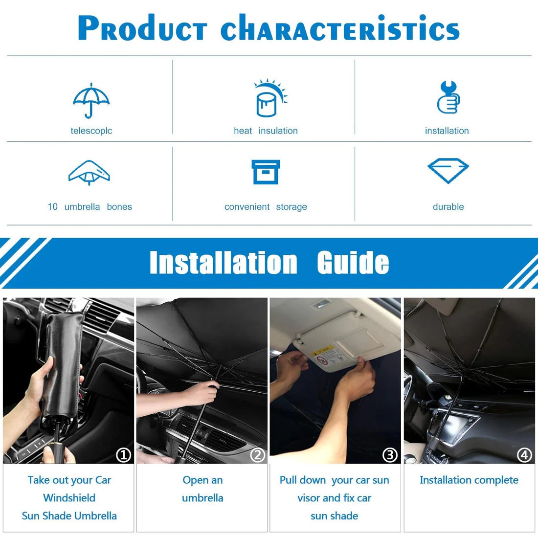 Foldable Car Windshield Sun Shade Umbrella