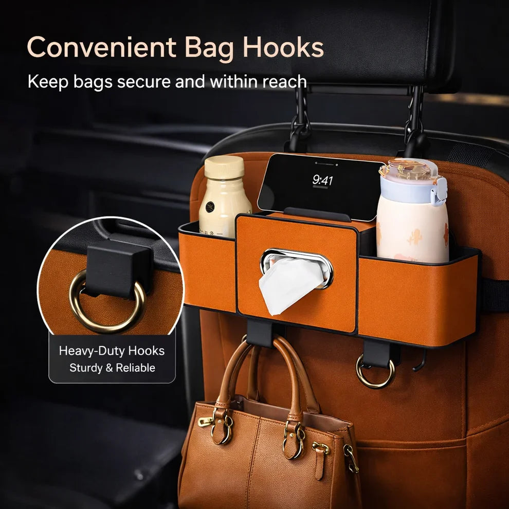 4-in-1 Car Backseat Organizer with Tissue & Cup Holder